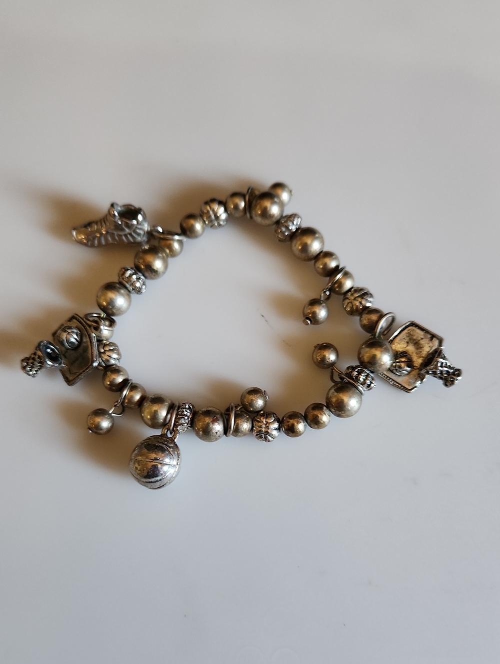 Women's Basketball Sterling-Style Silver Bead Charm Bracelet